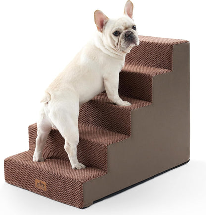 COZY KISS Dog Stairs for Small Dogs, 4 Tier Wider Pet Stairs for Couch and Beds, 17.7" H Non-Slip Dog Steps for Old Cats, Puppy, Small Medium Dogs, 17.7x23.6x17.7 inch, Beige