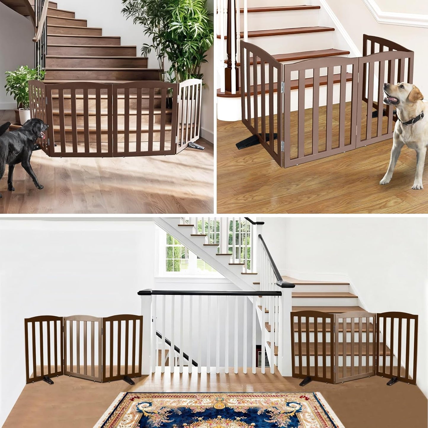 ZJSF Foldable Freestanding Indoor Dog Gate for House Wood White Long Pet Gates Dog Fence for Stairs Puppy Gates for Hallways,Pet Fence, Puppy Gate,Support Feet Included 24 "Height-3 Panels