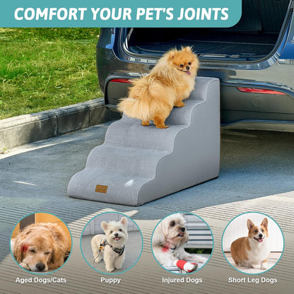 COZY KISS Extra Wide Dog Stairs with Tunnel, Foam Detachable Large Dog Step for Small Pet, Puppy or Cats, Medium Pet Ramp for High Bed, Couch, Sofa or Car, 19.7x33x22.4 inch, 5 Step, Beige