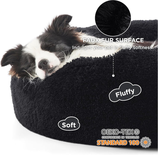 Bedsure Calming Dog Bed Medium Size Dog - Donut Washable Medium Pet Bed, 30 inches Anti-Slip Round Fluffy Plush Faux Fur Cat Bed, Fits up to 45 lbs Pets, Camel