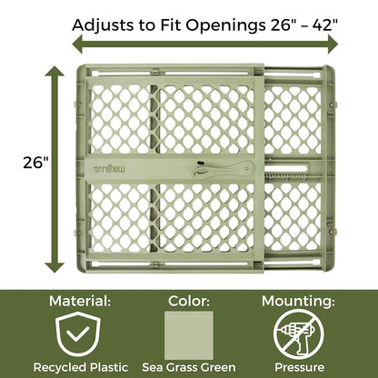 Toddleroo by North States - Renew 100% Recycled Plastic Baby Gate for Doorway; Sturdy for Indoor & Outdoor Use: Pressure Mounted, No Drill Gate; Made in USA; 26" to 42" Wide, 26" Tall; Pure White