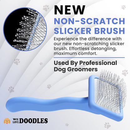 We Love Doodles Slicker Brush with Non Scratching Pins - Dog Brush with Coated Pins, Slicker Brush for Dogs Dematting, Grooming Brushes for Short Haired & Long Haired, Poodle & Goldendoodle (Small)