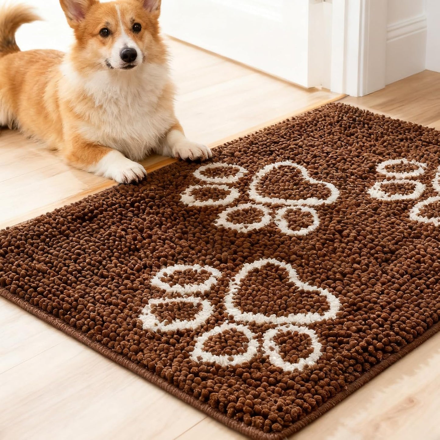 EXPAWLORER Dog Door Mat for Muddy Paws - Highly Absorbent Microfiber Pet Rug, Quick Dry Chenille Dog Runner Rug Indoor Outdoor, Non-Slip Entryway Carpet Washable Mud Mat for Dogs, Brown 60"x30"