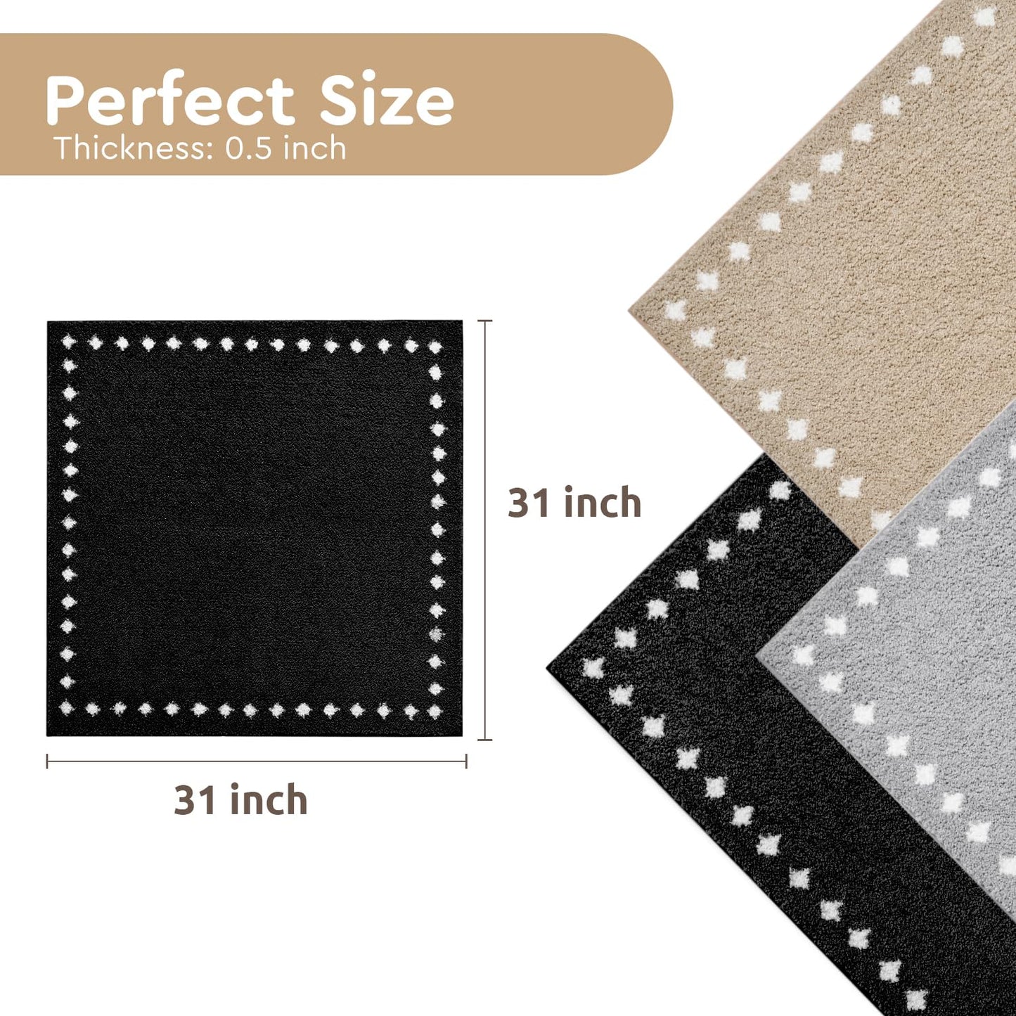tchdio Stair Treads Landing Mat Non Slip, Soft Stair Treads for Wooden Steps Indoor, Stair Carpet Treads Reusable Adhesive for Kids Elders and Pets, Washable Stair Rugs Stair Runner 31"x31" Beige