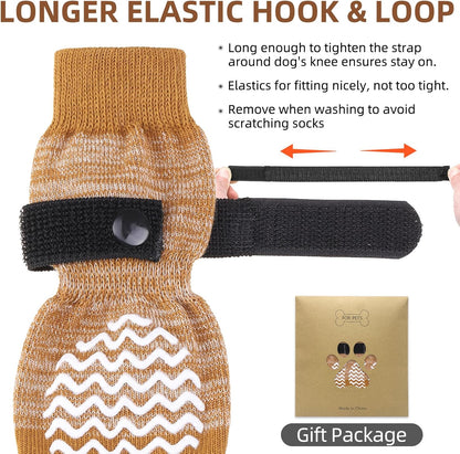 PUPTECK Anti Slip Dog Socks with Double Grippers for Hardwood Floors, Shoes for Hot/Cold Pavement, Boots & Paws Protectors to Prevent Licking, Traction Booties for Senior Small Large Dogs
