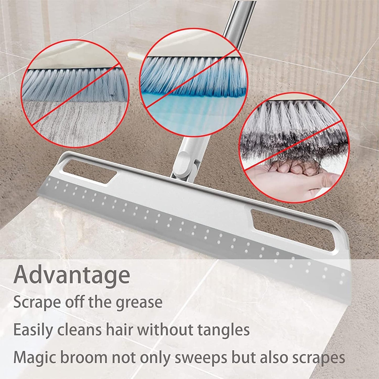 Rubber Air Broom Multifunction Silicone Floor Squeegee, Air Broom for Floor with 56" Long Handle, 4-in-1 Rubber Sweeper for Dirt, Liquids, Pet Hair, Tile Hardwood Floors, Carpet, Living Room (Purple)