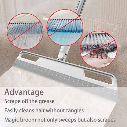 Rubber Air Broom Multifunction Silicone Floor Squeegee, Air Broom for Floor with 56" Long Handle, 4-in-1 Rubber Sweeper for Dirt, Liquids, Pet Hair, Tile Hardwood Floors, Carpet, Living Room (Purple)