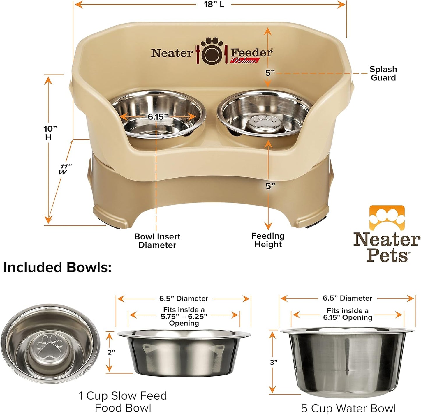 Neater Pet Brands Neater Feeder Deluxe Mess Proof Dog Bowls Elevated for Large Dogs Over 40 lbs, Made in USA, No Spill Raised Dog Food Bowl Stand Feeding Station, Food and Water Bowl Set, Black