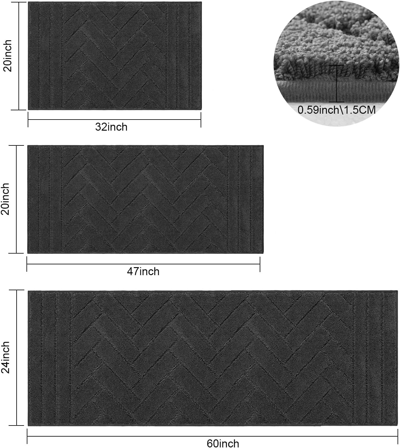 Tindbea Dog Mat for Mud Paws,Absorbs Moisture Dirt Non-Slip Washable Mud Mat for Dogs,Soft Rubber Backing Front Inside Pet Rug for Entryway, Dog Paws, Patio(20"x48",Charcoal)