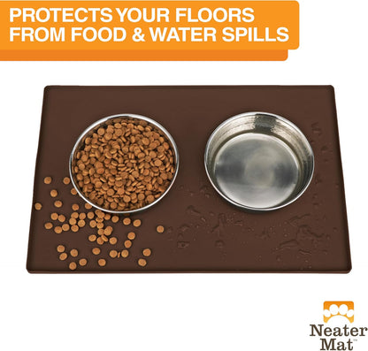 Neater Pet Brands Neater Mat Cat & Dog Food Mat, Waterproof & BPA-Free Silicone Placemat with Raised Edge for Under Food and Water Bowls, 19" x 12", Gunmetal Grey
