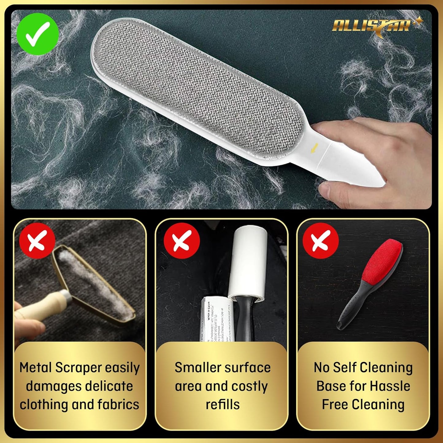 Pet Hair Remover, Lint Remover, Lint Brush for Clothes, Furniture, Carpets, Car Seats. Cat Hair Remover. Dog Hair Remover Laundry. Double-Sided. Reusable. Self-Cleaning Base. ALLISTAR (Forest Green)