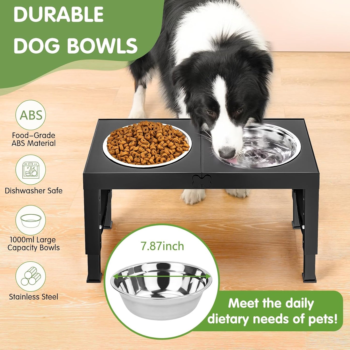 XIAZ Elevated Dog Bowls Large Breed Raised Dogs Bowl Stand Large/Medium Sized Dog Slow Feeder Dogs Bowls Food Water Stands 5 Heights Adjustable 9/11/12/14in Pet Feeder Dish Station