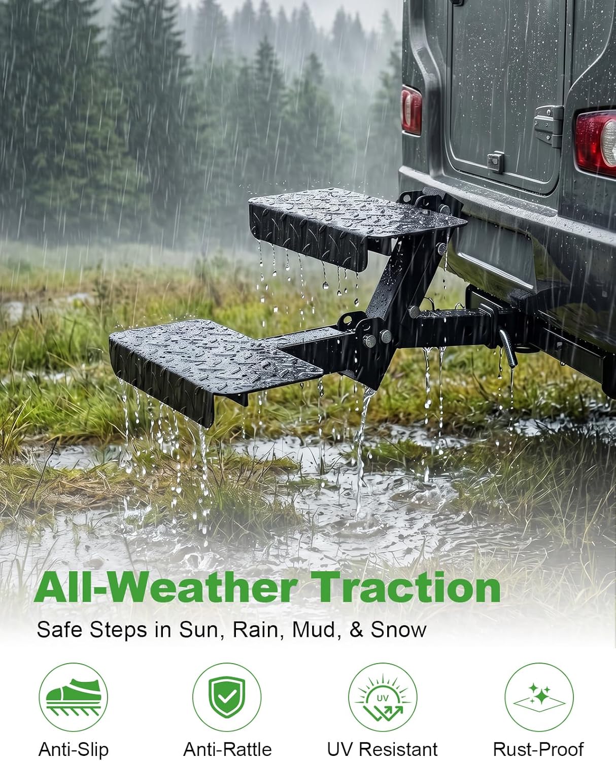 Hitch Step 2 Inch Receiver for SUV Truck RV, Heavy Duty 2 Step Dog Stairs with Adjustable Height, Foldable Dog Stairs & Dog Car Steps, Universal Trailer Hitch Step & Tow Hitch Step