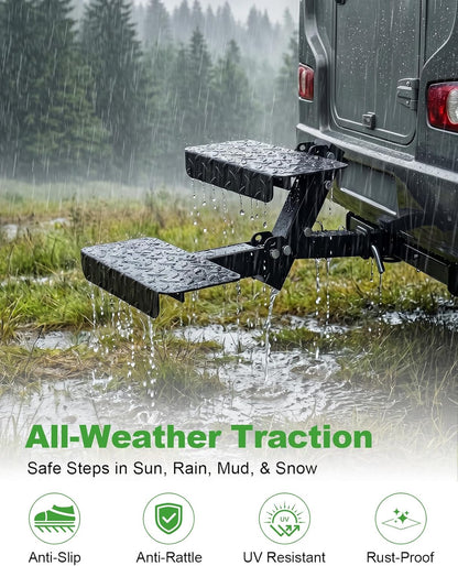 Hitch Step 2 Inch Receiver for SUV Truck RV, Heavy Duty 2 Step Dog Stairs with Adjustable Height, Foldable Dog Stairs & Dog Car Steps, Universal Trailer Hitch Step & Tow Hitch Step