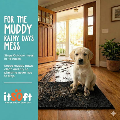 Dog Rugs for Muddy Paws 22x14 | Cleaner Mud Free Floors | Muddy Dogs Mats for Indoor, Dog Mat for Muddy Paws Door Mat Washable, Absorbent Chenille Mud Rug Paw Matt w/ Non Slip Backing, Charcoal Grey