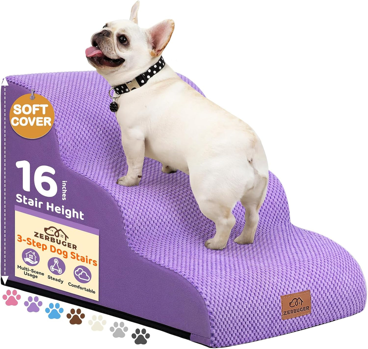 Zerbuger Dog Ramp and Stair for Bed 16" H-20 H,3-Step Cat Stair for Sofa and Chair,4-Step Dog Ramp for High Bed and Window,Durable Nonslip Fabric Cover for Indoor (Coffee-16 H, Pet Friendly, 3)