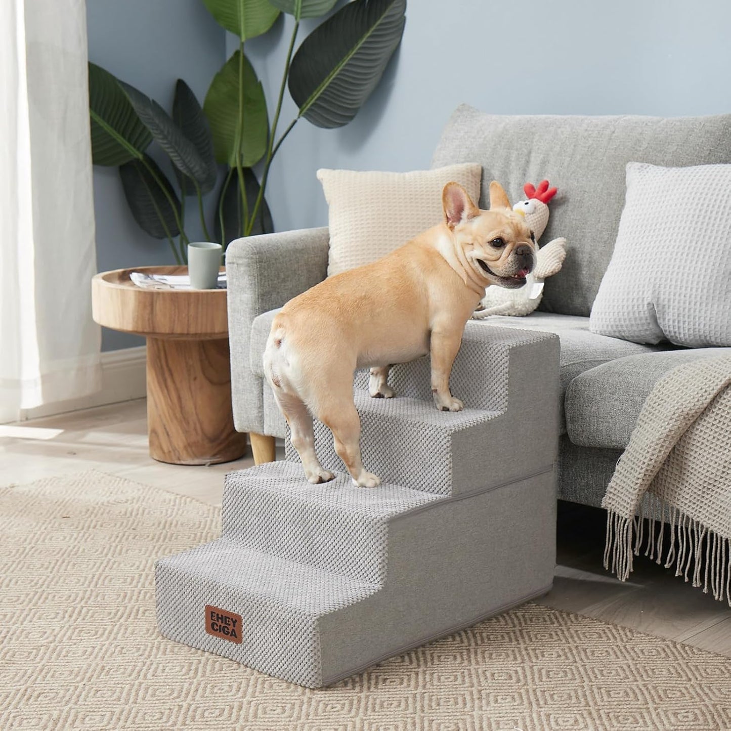 EHEYCIGA Dog Stairs for High Bed 22.5" H, 5-Step Dog Steps for Bed, Pet Steps for Small Dogs and Cats, Non-Slip Balanced Pet Ramp Indoor, Grey