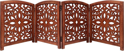 Croft&Cane Wooden Foldable Pet Dog Safety Gate – 3 Panel Freestanding Indoor Pet Fence (20 inches W x 24 inches H) – Hand-Carved Solid Wood & MDF – Fully Assembled - Antique Brown
