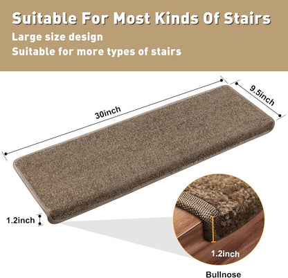 PURE ERA Bullnose Carpet Stair Treads Set Tape Free Non-Slip Indoor Stair Protectors Pet Friendly Rugs Covers Soft Skid Resistant Washable Reusable 9.5" x 30"(14 Pieces,Cream Gray)