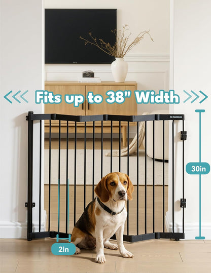No Pawblems Retractable Safty Gate, Metal Adjustable Dog Gate for Doorways, Stairs & Hallways, Expands to 45" Wide, 36" Tall Gate, Auto Retract Design, No Bottom Bar, Black