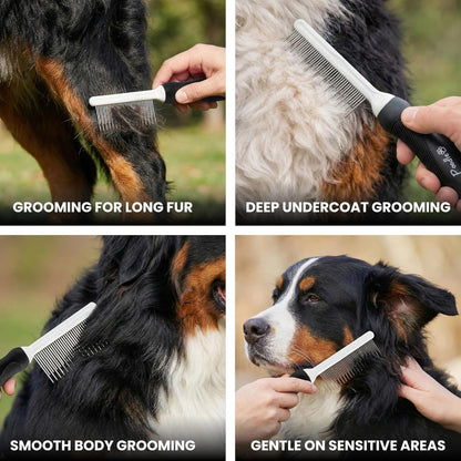 Poodle Dematting Fur Rake Comb Brush for Dogs and Cats - Long 2.5" Steel Safety Blades Metal Comb for Detangling Matted or Knotted Undercoat Hair (Orange)
