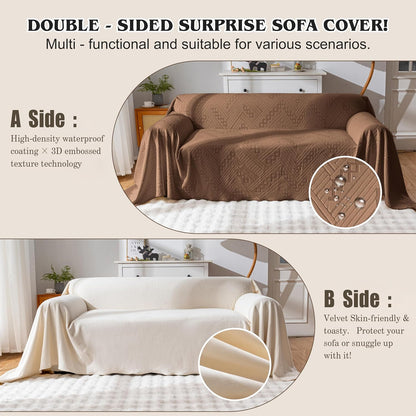 Waterproof Couch Cover, Reversible, Pet-Friendly, Washable and Anti-Slip Couch Covers for Sofa Protection with 3 Cushions, Sofa Slipcovers for Dogs and Cats (71×118in/Brown)