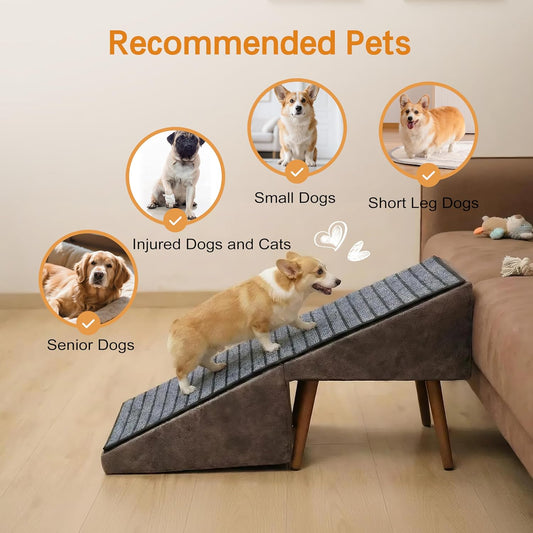 2-in-1 Dog Ramp and Stairs for Bed and Couch, 17 Inch High,Foldable Ottoman Ramp with Non-Slip Replaceable Carpet, Joint Relief for Small and Large Dogs