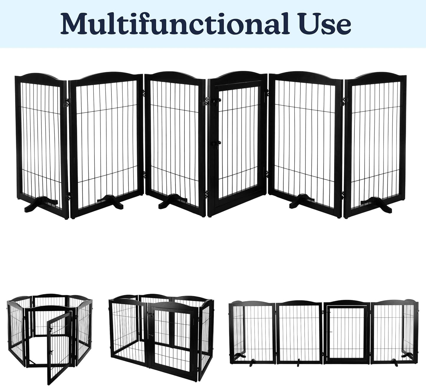 Pet Gate - 6-Panel Indoor Folding Dog Fence for Stairs or Doorways - 133x32-Inch Freestanding Play Pen with Support Feet by PETMAKER (Black)