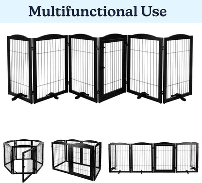 Pet Gate - 6-Panel Indoor Folding Dog Fence for Stairs or Doorways - 133x32-Inch Freestanding Play Pen with Support Feet by PETMAKER (Black)