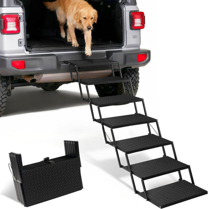 Foldable Dog Car Steps - Upgraded Non-Slip Pet Stairs for Large Dogs, Portable Metal Frame Dog Ramps for High SUV, Truck and Cars, Lightweight Pet Ladder with High Load-Bearing Capacity (6 Steps)
