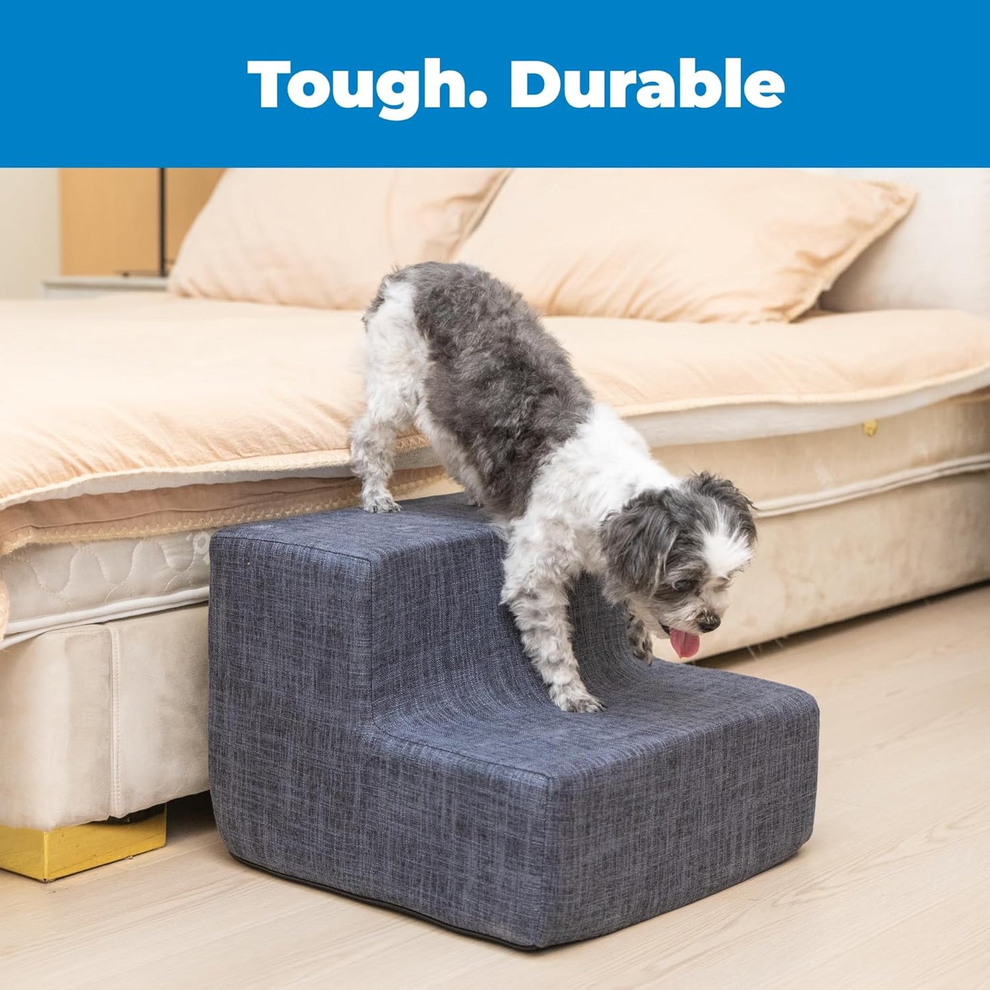 Best Pet Supplies Dog Stairs & Steps - Foam Steps for Small Dogs & Cats, Non-Slip Indoor Balanced Pet Step Support, Dog Ramp, No Assembly, Ash Gray Linen, 2-Step (12-inch Height)