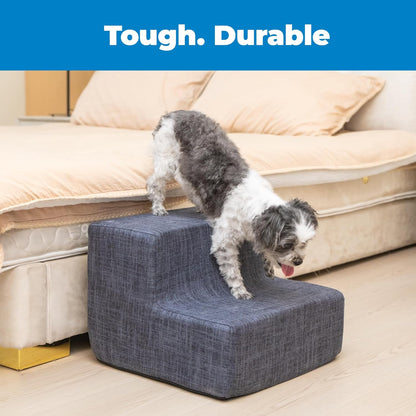 Best Pet Supplies Dog Stairs & Steps - Foam Steps for Small Dogs & Cats, Non-Slip Indoor Balanced Pet Step Support, Dog Ramp, No Assembly, Ash Gray Linen, 2-Step (12-inch Height)