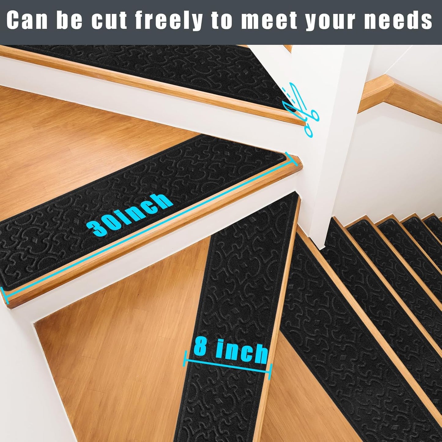 FlowaFoli Stair Treads for Wooden Steps Indoor,8" X 30" (15 in Pack) Stair Treads Non Slip, Machine Washable for Kids Elders and Pets,Beige
