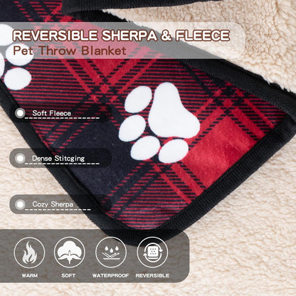 Waterproof Dog Blankets Pet Blanket 50"x60", Soft Fluffy Sofa Car Bed Protector, Reversible Sherpa Fleece Dog Blanket for Large Dogs (Dark Grey-Paws)