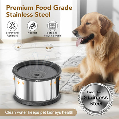 UPSKY 2.5L Dog Water Bowl, No Spill Dog Water Bowl, Stainless Steel Spill Proof Slow Water Feeder,No Splash Water Bowl with Anti-Slip Mat for Messy Drinkers Grey, D.2.5L