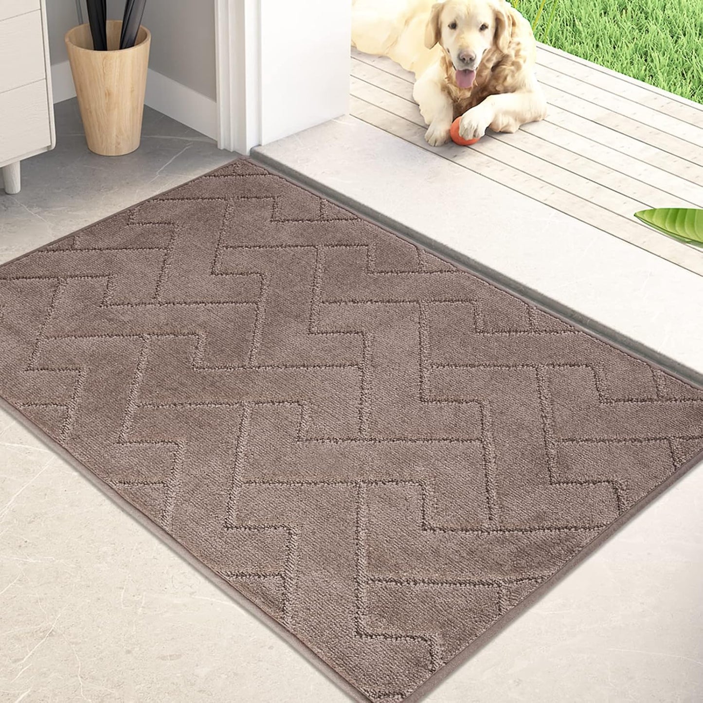 PURRUGS Dirt Trapping Door Mat 20" x 31.5", Non-Slip Machine Washable Entry Rug, Dog Doormat, Indoor Front Door Mat, Super Absorbent Entryway Rug for Muddy Shoes & Paws, Taupe