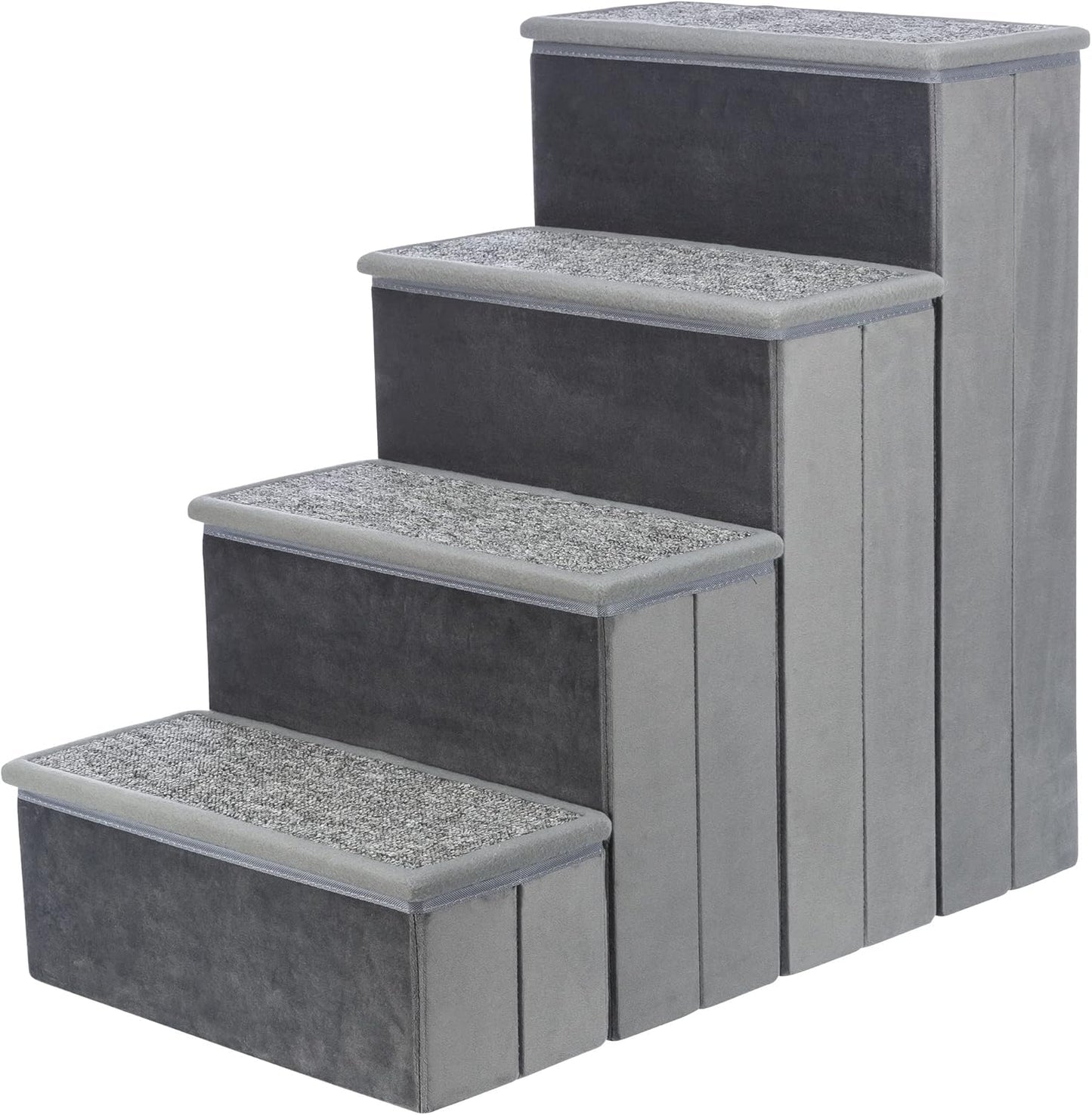 Trixie Velour Dog Stairs with Tread Steps - 4 Step Pet Stairs for Beds and Couches - Foldable with Additional Storage Space - Gray