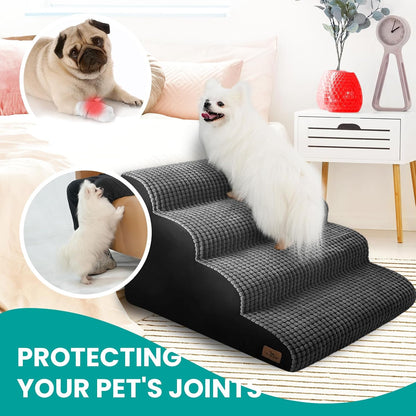 Dog Stairs for Bed 15.8'' H, 3 Step Dog Ramp for Small Dogs and Cats, Curved Dogs Steps for Sofa Couch or Chair, Portable Pet Stairs for High Bed Climbing, Non-Slip Balanced Pet Step Indoor, Brown