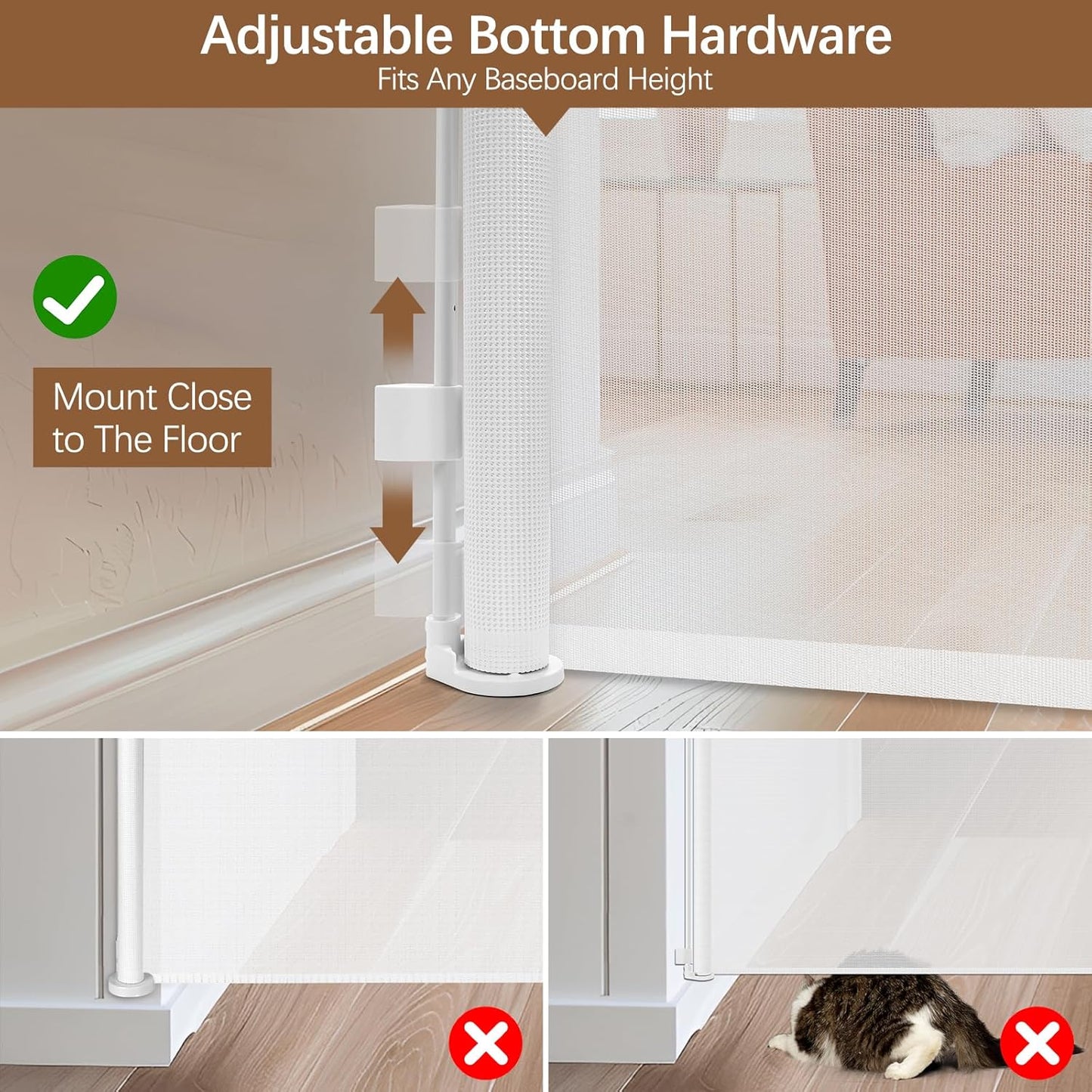 Reinforced 55" Extra Tall Pet Gate for Doorway - No Jumping Over, 55" Wide Retractable Baby Gates with Support Rods - No Crawling Under, Climb Proof Cat Gate for Stairs Tall Retractable Dog Gate/Black
