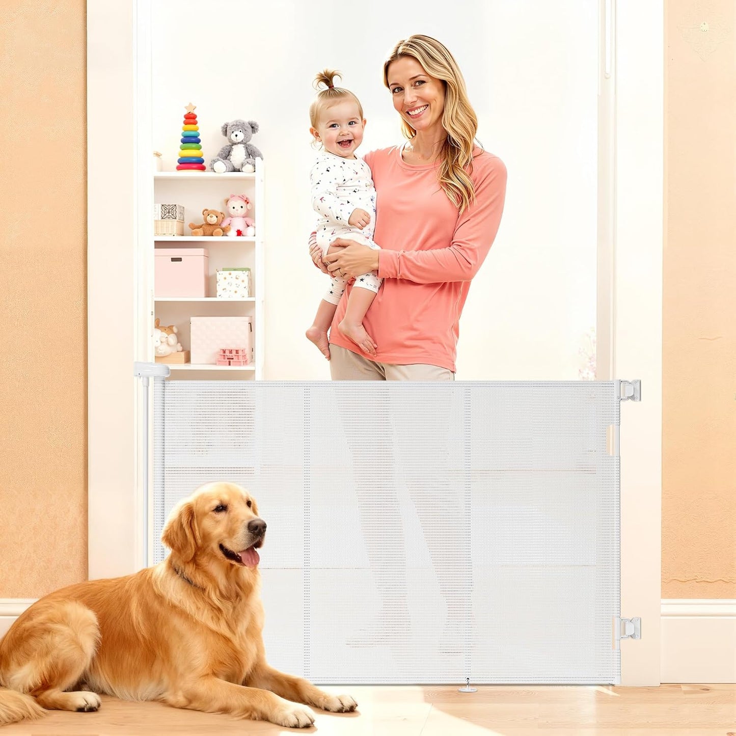 Retractable Baby Gate for Stairs, 42" Tall X 200" Wide Mesh Dog Gate Indoor, Child Gate for Doorways, Hallways, Deck, Indoor Outdoor Pet Baby Safety Essentials for Home, Black