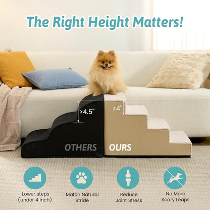 COZY KISS Dog Stairs for Small Dogs, 4 Tier Wider Pet Stairs for Couch and Beds, 17.7" H Non-Slip Dog Steps for Old Cats, Puppy, Small Medium Dogs, 17.7x23.6x17.7 inch, Beige