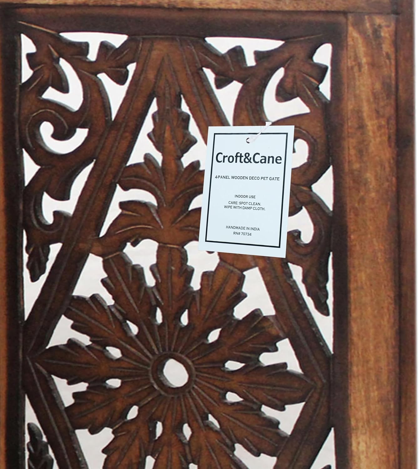 Croft&Cane Wooden Foldable Pet Dog Safety Gate – 3 Panel Freestanding Indoor Pet Fence (20 inches W x 24 inches H) – Hand-Carved Solid Wood & MDF – Fully Assembled - Antique Brown