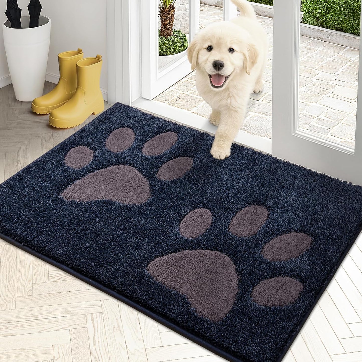 PURRUGS Dirt Trapping Door Mat 20" x 31.5", Non-Skid/Slip Machine Washable Microfiber Entryway Rug, Dog Doormat, Super Absorbent Welcome Mat for Muddy Wet Shoes and Paws, Grey