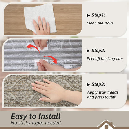 BEQHAUSE Stair Treads for Wooden Steps Non-Slip Machine Washable Carpet Stair Treads 8"X30" Soft Indoor Stair Runner for Kids Elders and Pets, 100% Polyester, TPE Backing, 15pcs, Brown/Grey