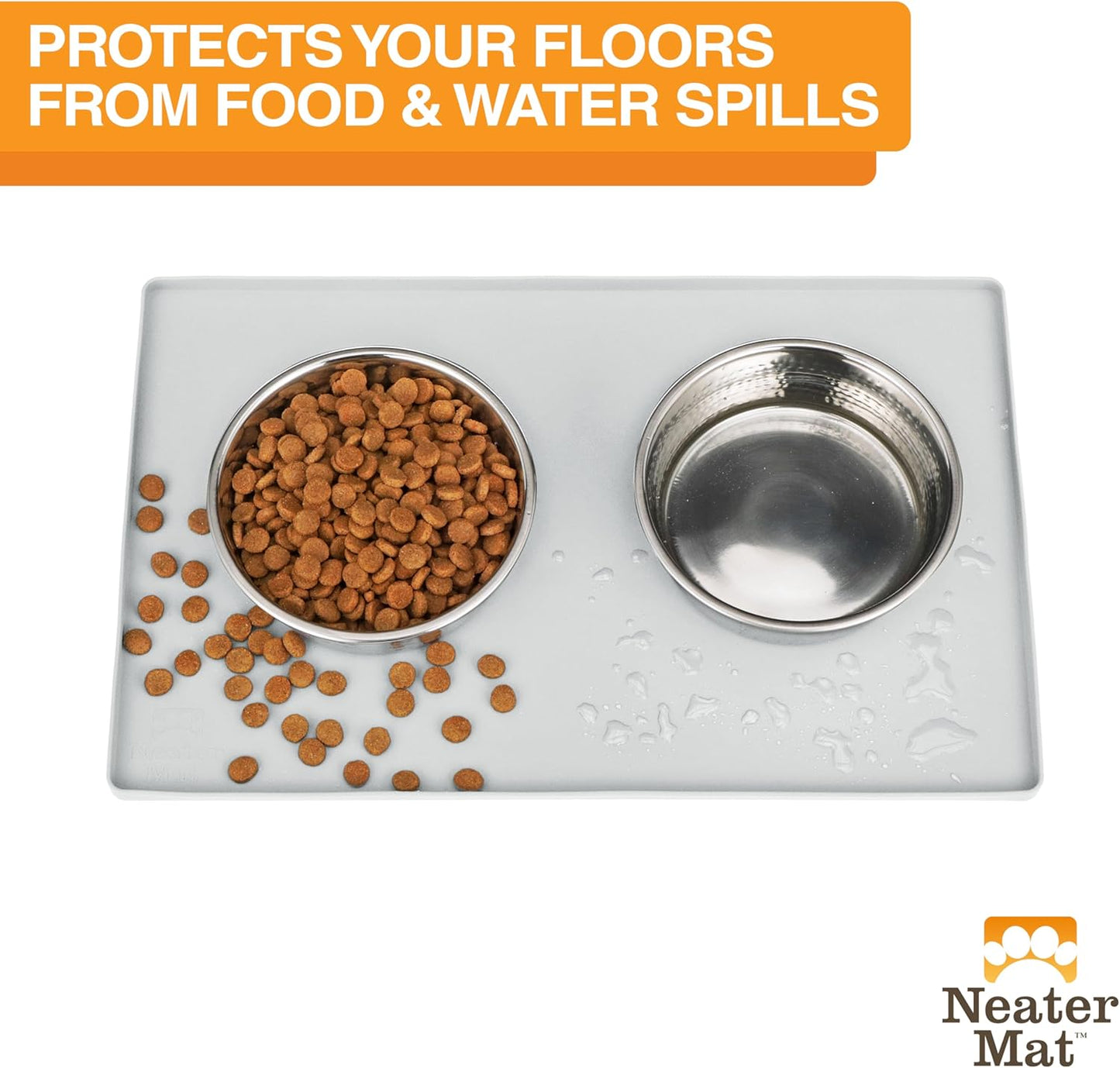 Neater Pet Brands Neater Mat Cat & Dog Food Mat, Waterproof & BPA-Free Silicone Placemat with Raised Edge for Under Food and Water Bowls, 19" x 12", Gunmetal Grey