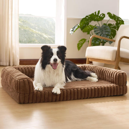 Bedsure ComfyFleece™ Orthopedic Dog Beds Large Sized Dog, Waterproof Memory Foam Pet Couch Sofa with Sides, Non-Slip Bottom and Egg-Crate Foam Large Pet Bed with Washable Corduroy Cover, Grey