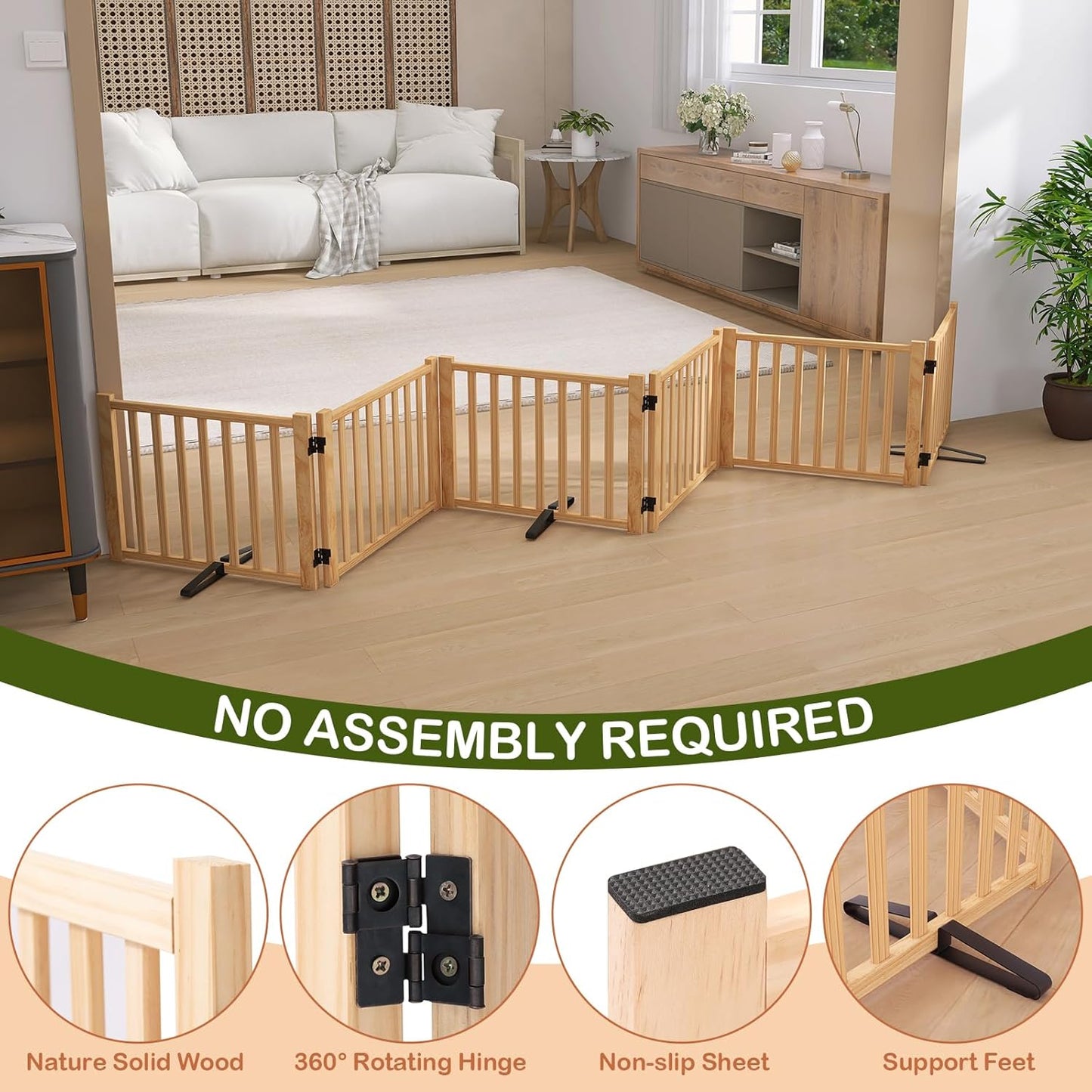 Wooden Freestanding Dog Gates,23" H Foldable Wood Pet Gate Indoor, No-Painted Puppy Gate for Doorways, Stairs, 23" Height-2 Panels