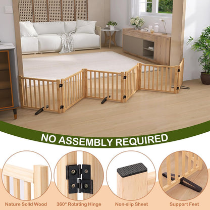Wooden Freestanding Dog Gates,23" H Foldable Wood Pet Gate Indoor, No-Painted Puppy Gate for Doorways, Stairs, 23" Height-2 Panels
