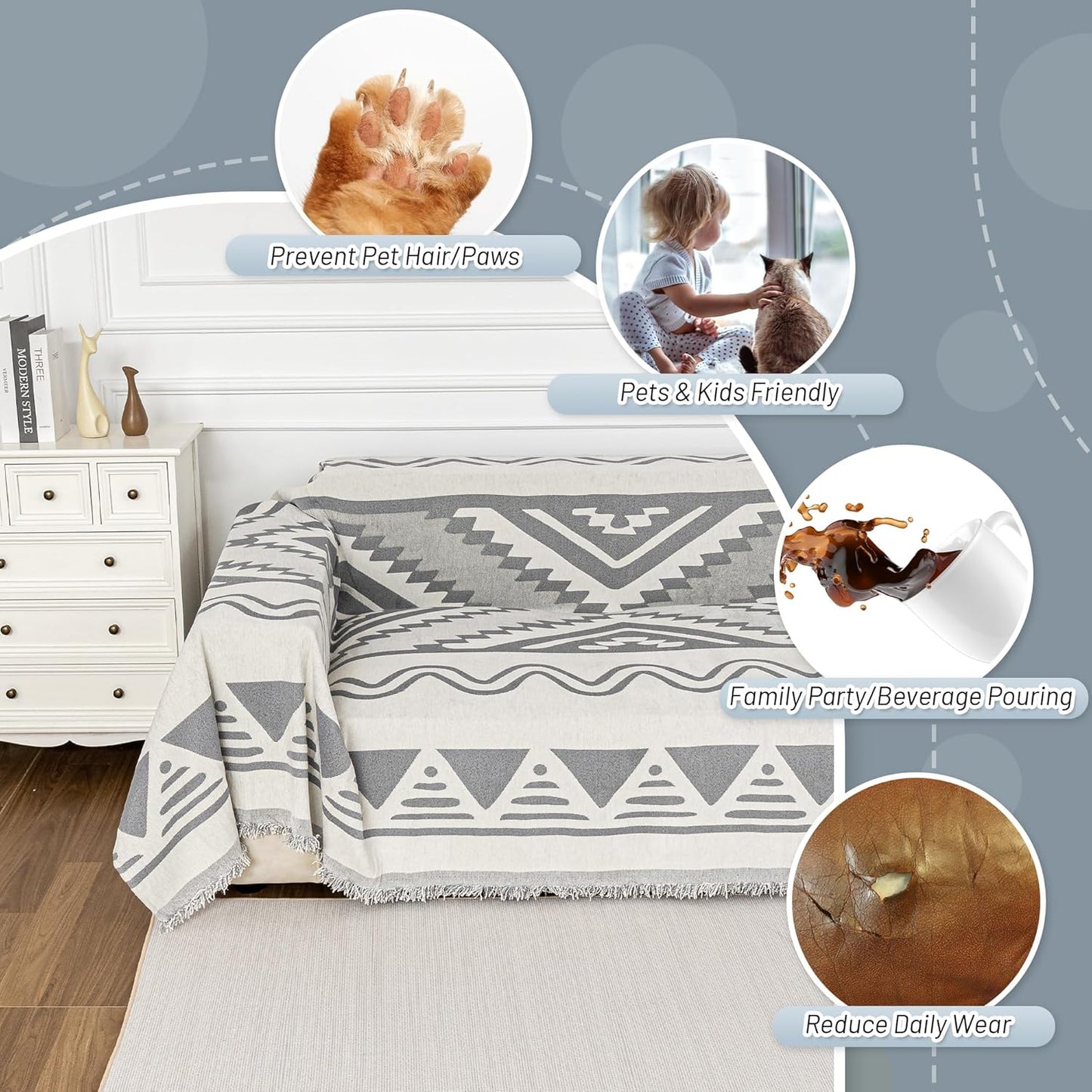 MYSKY HOME Couch Cover for Dogs, Washable Couch Covers, Non Slip Sofa Cover, Couch Cover 2 Cushion Sofa Dogs Furniture Protector with Tassels, Chenille Sofa Slipcover for Pets, 71"x118", Dark Grey