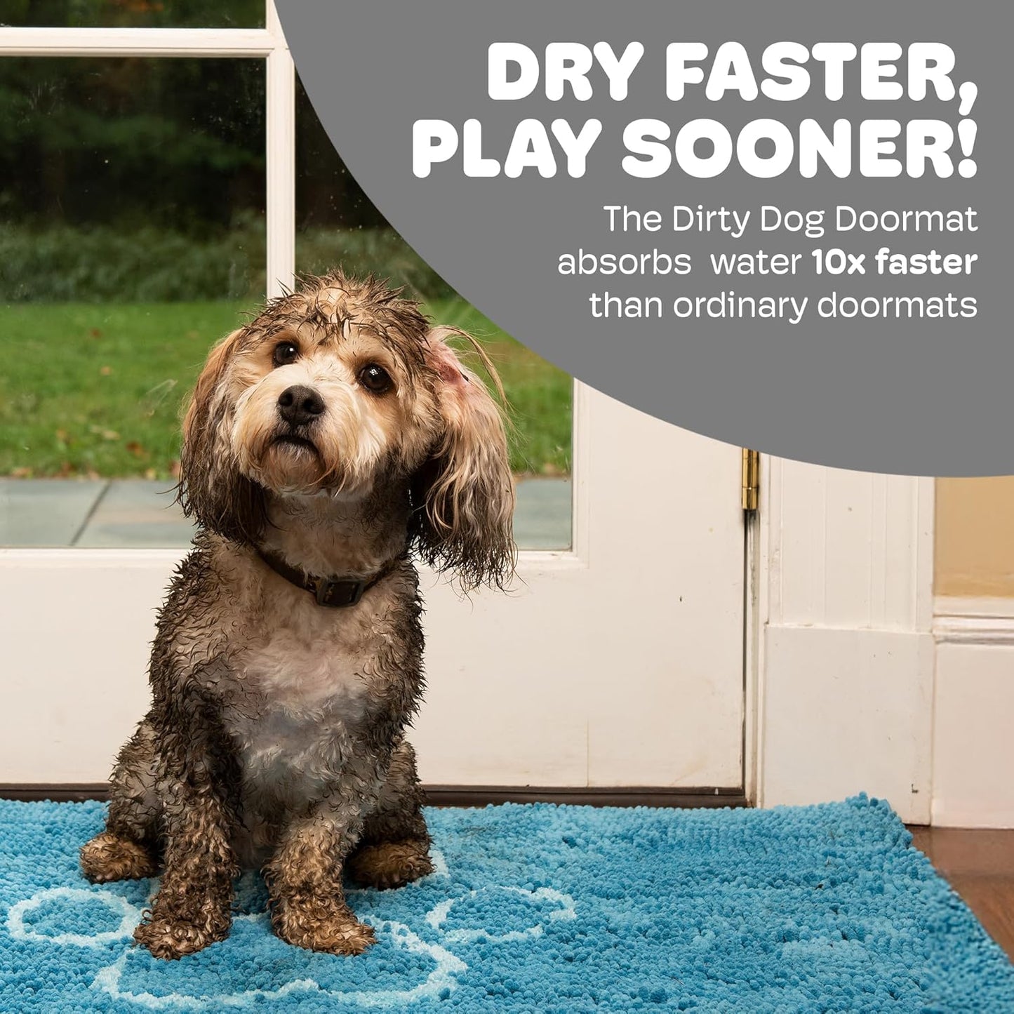 Dog Gone Smart Dirty Dog Doormat - Fast Drying Rug with Super Gripper Backing for Clean Floors - Super Absorbent and Machine Washable Mat for Muddy Paws - Grey